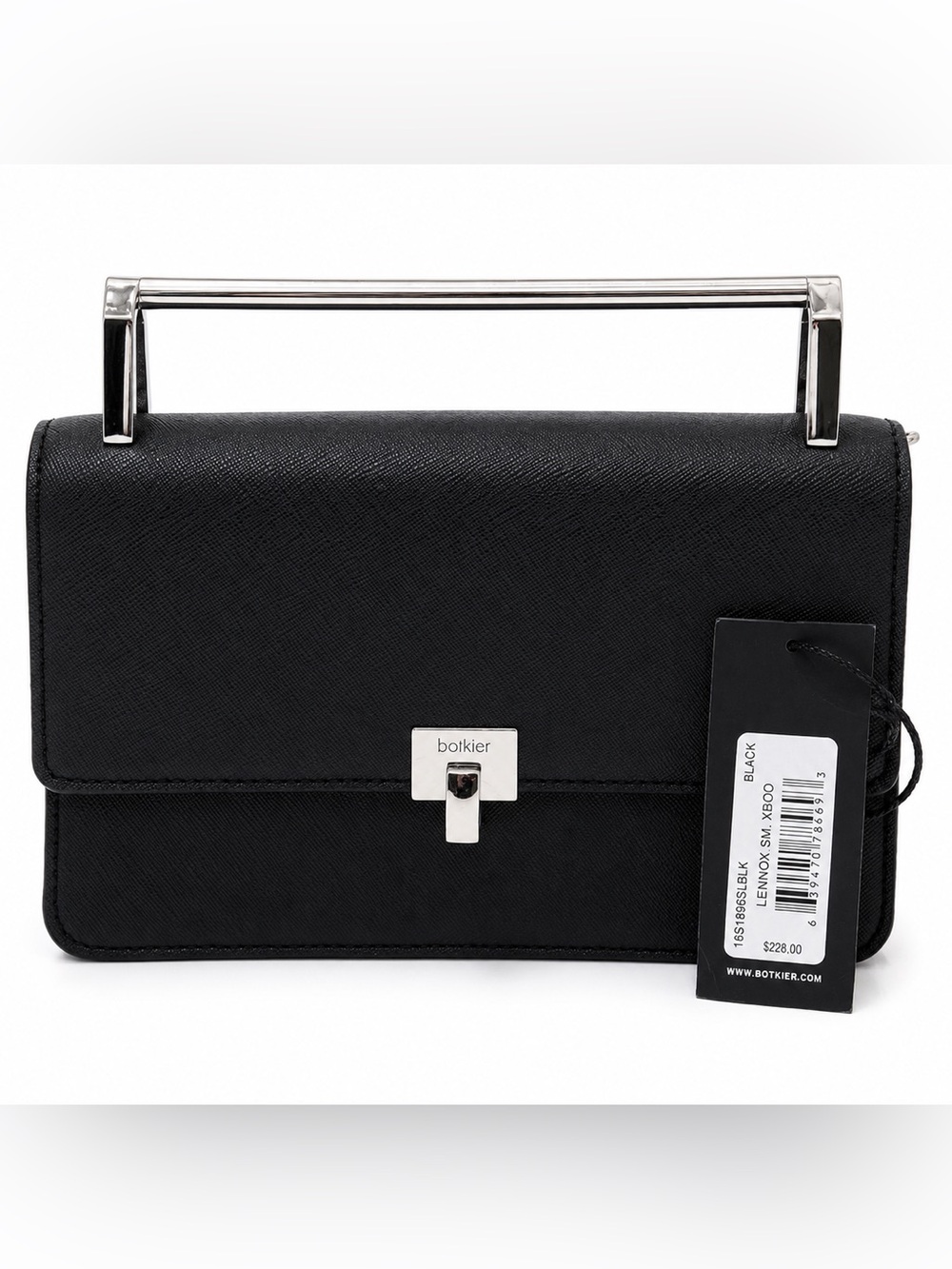 Botkier Black Leather Clutch w/ Silver Handle Missing Crossbody Strap Pre-owned